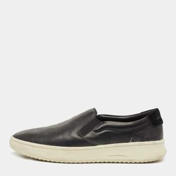 Pre Owned Burberry Black Leather Slip On Sneakers Size 43