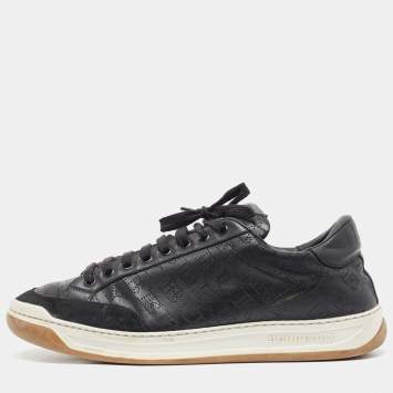 مملوكة مسبقًا Burberry Black Perforated Check Leather Westford Low Top Sneakers Size 44.5