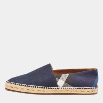 Pre Owned Burberry Navy Blue Check Canvas Slip On Espadrilles Size 42