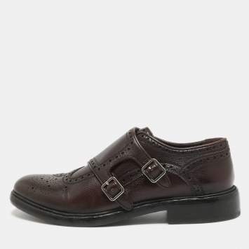 Pre Owned Burberry Burgundy Leather Delmar Monk Strap Brogues Size 40.5