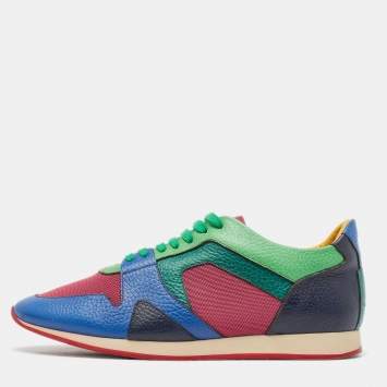 Pre Owned Burberry Multicolor Leather and Mesh Low Top Sneakers Size 41