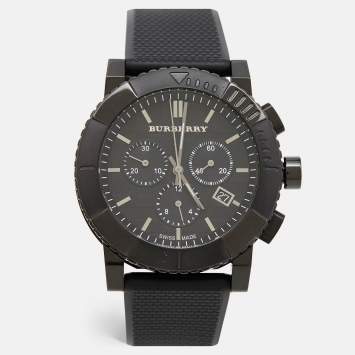 Pre Owned Burberry Black PVD Coated Stainless Steel Rubber Trench BU2301 Men's Wristwatch 42.50 mm
