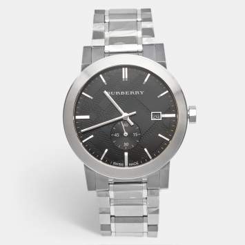 Pre Owned Burberry Black Dial Stainless Steel The City BU9901 Men's Wristwatch 42 mm 