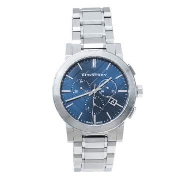 Pre Owned Burberry Blue Stainless Steel The City BU9363 Chronograph Men's Wristwatch 42 mm