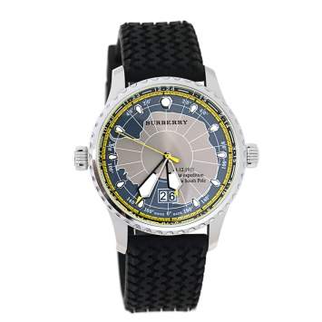 Pre Owned Burberry Grey Stainless Steel Silicon Rubber South Pole Expedition BU7501 Men's Wristwatch 43 mm