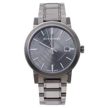 Pre Owned Burberry Grey Ion Plated Stainless Steel The City BU9007 Men's Wristwatch 38 MM