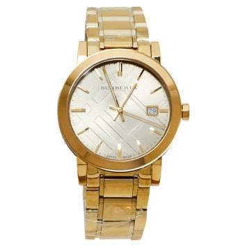 Pre Owned Burberry Champagne Gold Tone The City BU9033 Men's Wristwatch 38MM