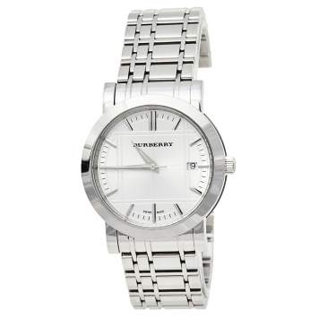 Pre Owned Burberry Silver Stainless Steel Heritage BU1350 Men's Wristwatch 38 mm