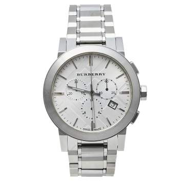 Pre Owned Burberry Silver Stainless Steel Classic Chrono BU9350 Men's Wristwatch 42 mm