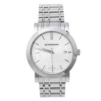 Pre Owned Burberry Silver Stainless Steel Heritage BU1350 Men's Wristwatch 38 mm