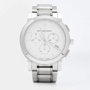 Pre Owned Burberry Silver Stainless Steel The City BU9750 Men's Wristwatch 38 mm