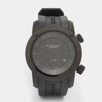 Pre Owned Burberry Black PVD Coated Stainless Steel Rubber Sport BU7724 Men's Wristwatch 44 mm