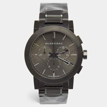 Pre Owned Burberry Grey Ion Plated Stainless Steel The City BU9354 Men's Wristwatch 42 mm 