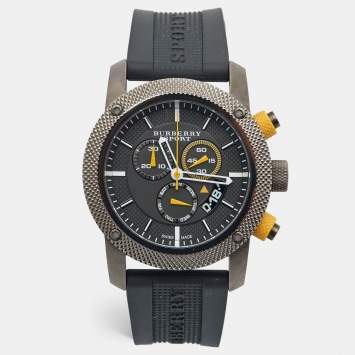 Pre Owned Burberry Grey PVD Coated Stainless Steel Rubber Endurance BU7713 Men's Wristwatch 44 mm 