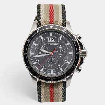 Pre Owned Burberry Grey Stainless Steel Canvas Endurance BU7601 Men's Wristwatch 44 mm