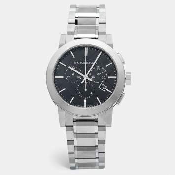Pre Owned Burberry Black Stainless Steel The City BU9351 Men's Wristwatch 42 mm