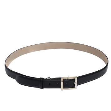 Pre Owned Bvlgari Black Leather  Buckle Belt 110CM