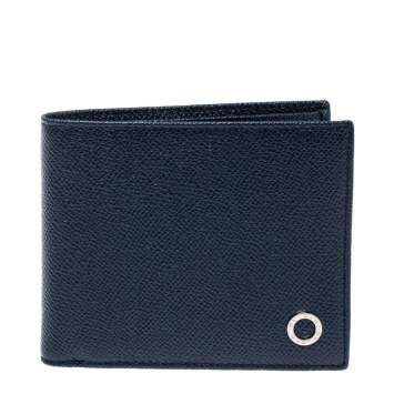 Bvlgari Navy Blue Grained Leather Bifold Wallet