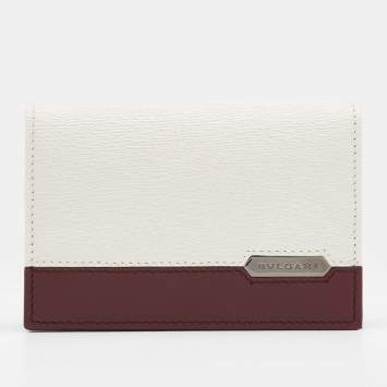 Bvlgari Burgundy/White Leather Card Holder