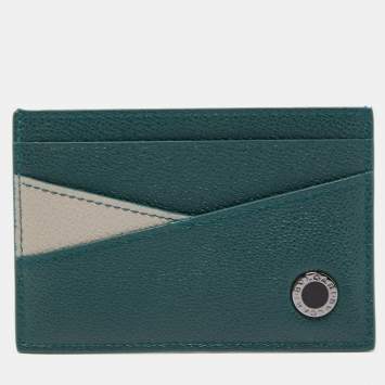 Pre Owned Bvlgari Green/Grey Leather Bvlgari Bvlgari Card Holder