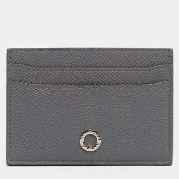 Pre Owned Bvlgari Grey Grain Leather Bvlgari Bvlgari Card Holder