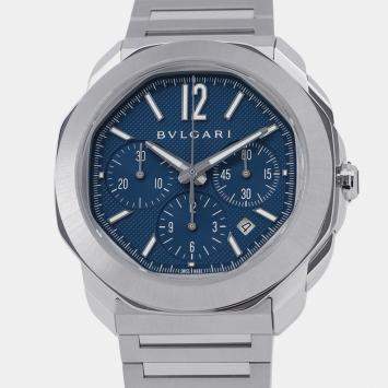 مملوكة مسبقًا Bvlgari Octo Roma 103829 Automatic Blue Stainless Steel Men's Wristwatch 42 mm