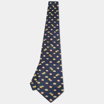 Pre Owned Bvlgari Navy Blue Turban Print Silk Traditional Tie