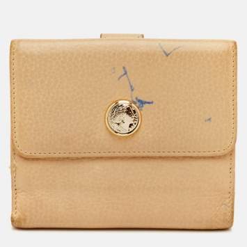 Pre Owned Bvlgari Beige Leather Compact Wallet
