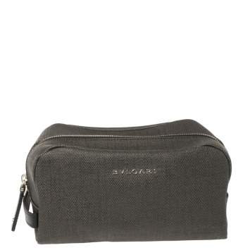 Bvlgari Dark Grey/Black Coated Canvas Herringbone Toiletry Pouch