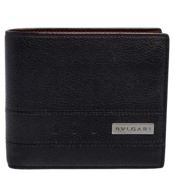 Pre Owned Bvlgari Black Leather Logo Bifold Compact Wallet