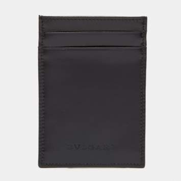 Pre Owned Bvlgari Black Leather ID Card Holder