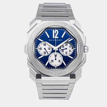 Pre Owned Bvlgari Blue Stainless Steel Octo Finissimo Automatic Men's Wristwatch 43 mm