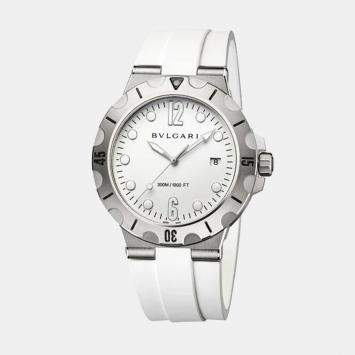 Bvlgari White Stainless Steel Diagono 102733 Automatic Men's Wristwatch 41 mm