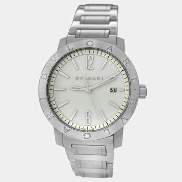 Bvlgari White Stainless Steel Solotempo 102055 Automatic Men's Wristwatch 41 mm