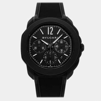 مملوكة مسبقًا Bvlgari Octo Roma 103932 Automatic Chronograph Black Dial Black Steel Men's Wristwatch 42mm