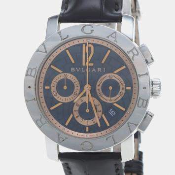 مملوكة مسبقًا Bvlgari Bvlgari Bvlgari Chronograph BB42C3SLDCH Automatic Black Stainless Steel Men's Wristwatch 42mm