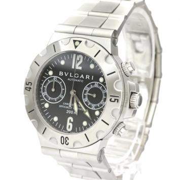Bvlgari Black Stainless Steel Diagono Scuba SC38S Chronograph Automatic Men's Wristwatch 38 MM