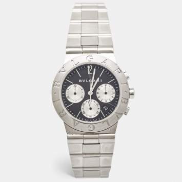 Bvlgari Black Stainless Steel Diagono CH35S Men's Wristwatch 35 mm 