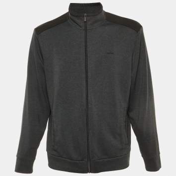 Pre Owned Calvin Klein Grey/Black Jersey Zip Up Jacket L