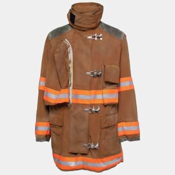 Pre Owned Calvin Klein Brown Distressed Cotton Fireman Reflective Jacket M