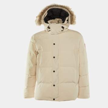 Pre Owned Canada Goose Light Beige Down Fur Trim Wyndham Parka L