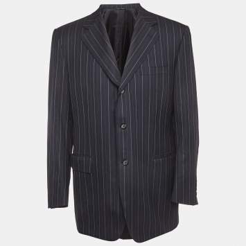 Pre Owned Canali Navy Blue Pinstripe Wool Single Breasted Tailored Blazer XL