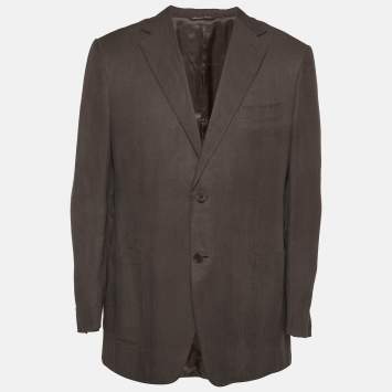 Pre Owned Canali Brown Linen Blend Long Sleeve Tailored Jacket L