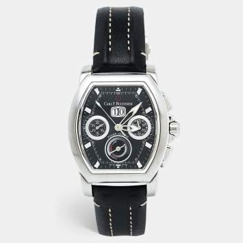 Pre Owned Carl F. Bucherer Black Stainless Steel Leather Patravi T-Graph 00.10615.08.33.01 Men's Wristwatch 39 mm