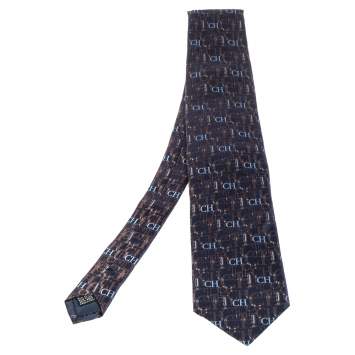 Pre Owned CH Carolina Herrera Navy Blue Logo Monogram Silk Tie
