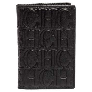 Pre Owned Carolina Herrera Signature Embossed Leather Bifold Card Case