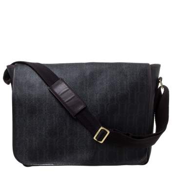 Pre Owned Carolina Herrera Dark Brown Monogram Coated Canvas and Leather Flap Messenger Bag