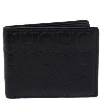 Pre Owned Carolina Herrera Black Monogram Leather Bi-Fold Wallet