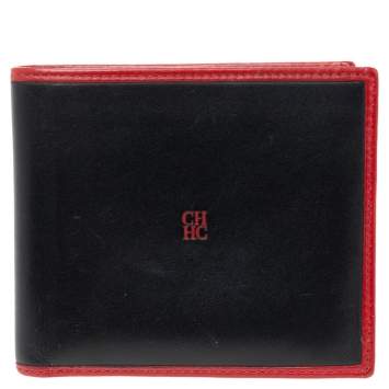 Pre Owned Carolina Herrera Black/Red Leather Bifold Compact Wallet