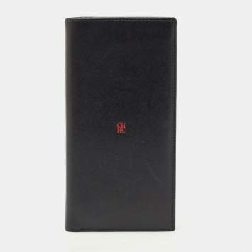 Pre Owned Carolina Herrera Black Leather CH Logo Bifold Wallet